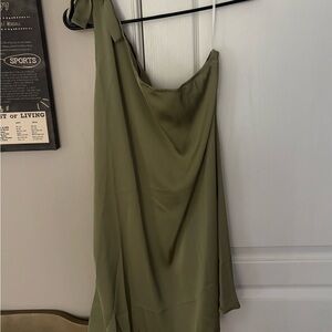SHEIN Olive Green One-Shoulder Slip Dress